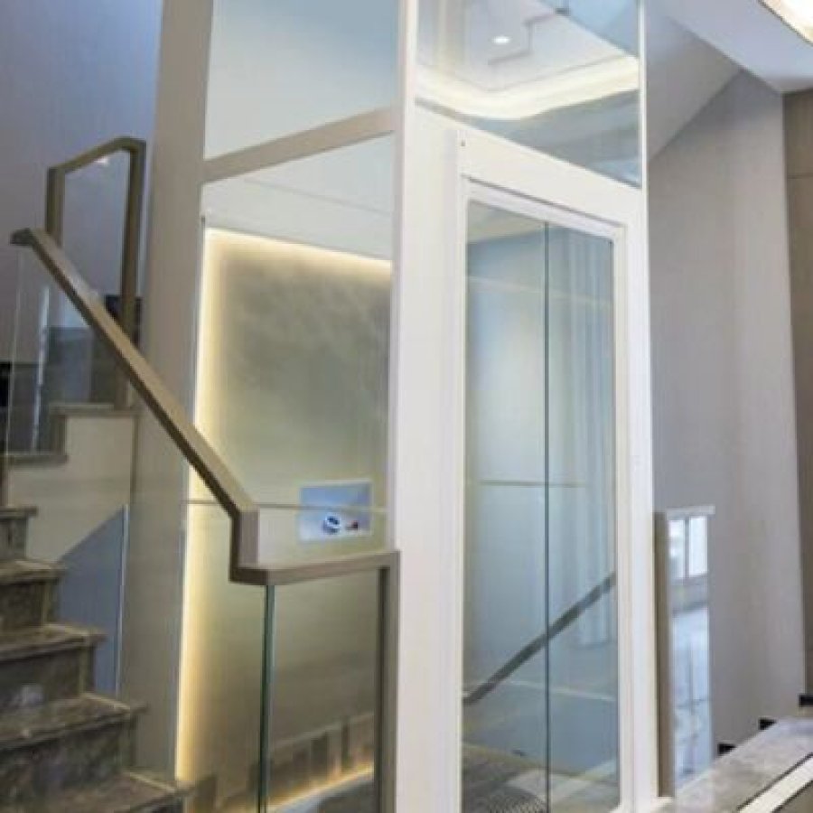 Aluminium-Cabin Hydraulic Home Elevator – 14.5 m, 5 Stops, Single-Phase