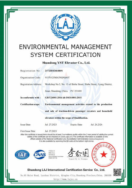 China Shandong YST Elevator Co., Ltd. certification